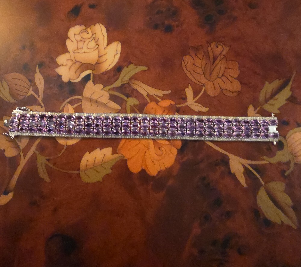 JTV African Amethyst, Diamond And Sterling Silver Bracelet